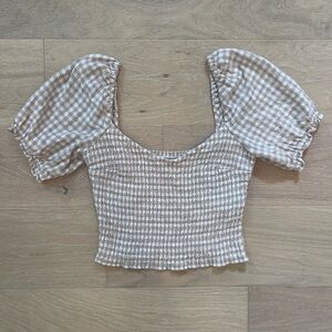 Abercrombie & Fitch - Smocked Puff Sleeve Linen Top - Beige - Small